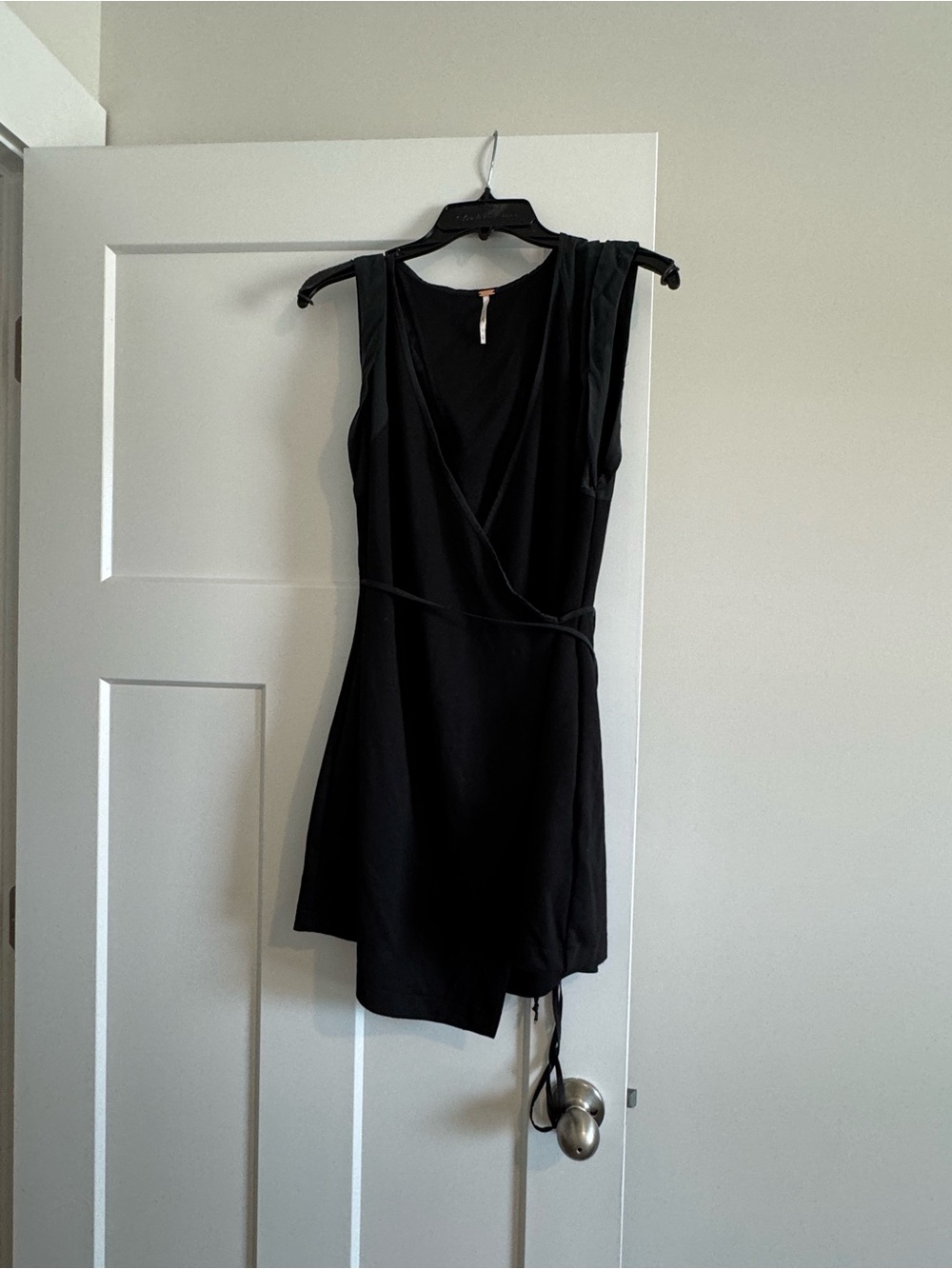 Free People Black Sleeveless Wrap Mini Dress